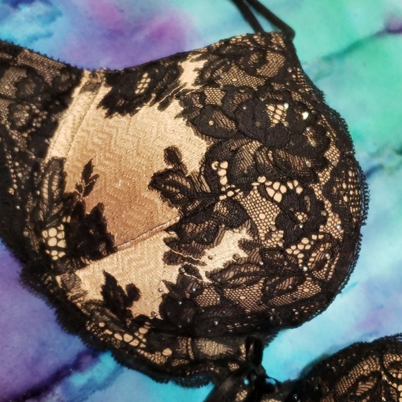 Victoria's Secret Blk/Brn Rhinestone Lace Bra 34C - Picture 5 of 8